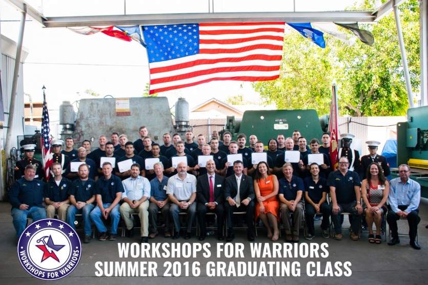 Workshops for Warriors’ training center graduates 43 Veterans, Wounded Warriors, and Transitioning Service members into advanced manufacturing careers on August 19, 2016.